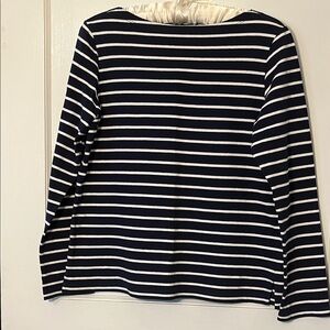 Nautical Navy and White Striped Boat Neck Women's Top size small 100% cotton
